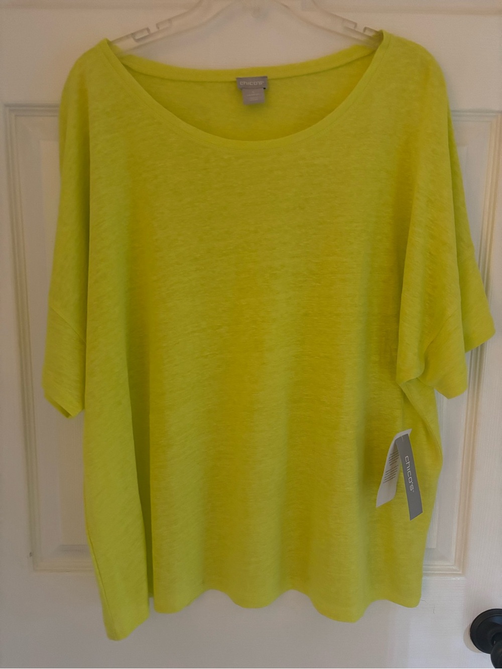 Chico's 100% Linen Women's Fresh Lime Short Sleeve Top, (20/22-XXL)